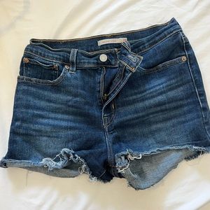 Levi’s High Rise Denim Shorts, Distressed Edge, Size 28